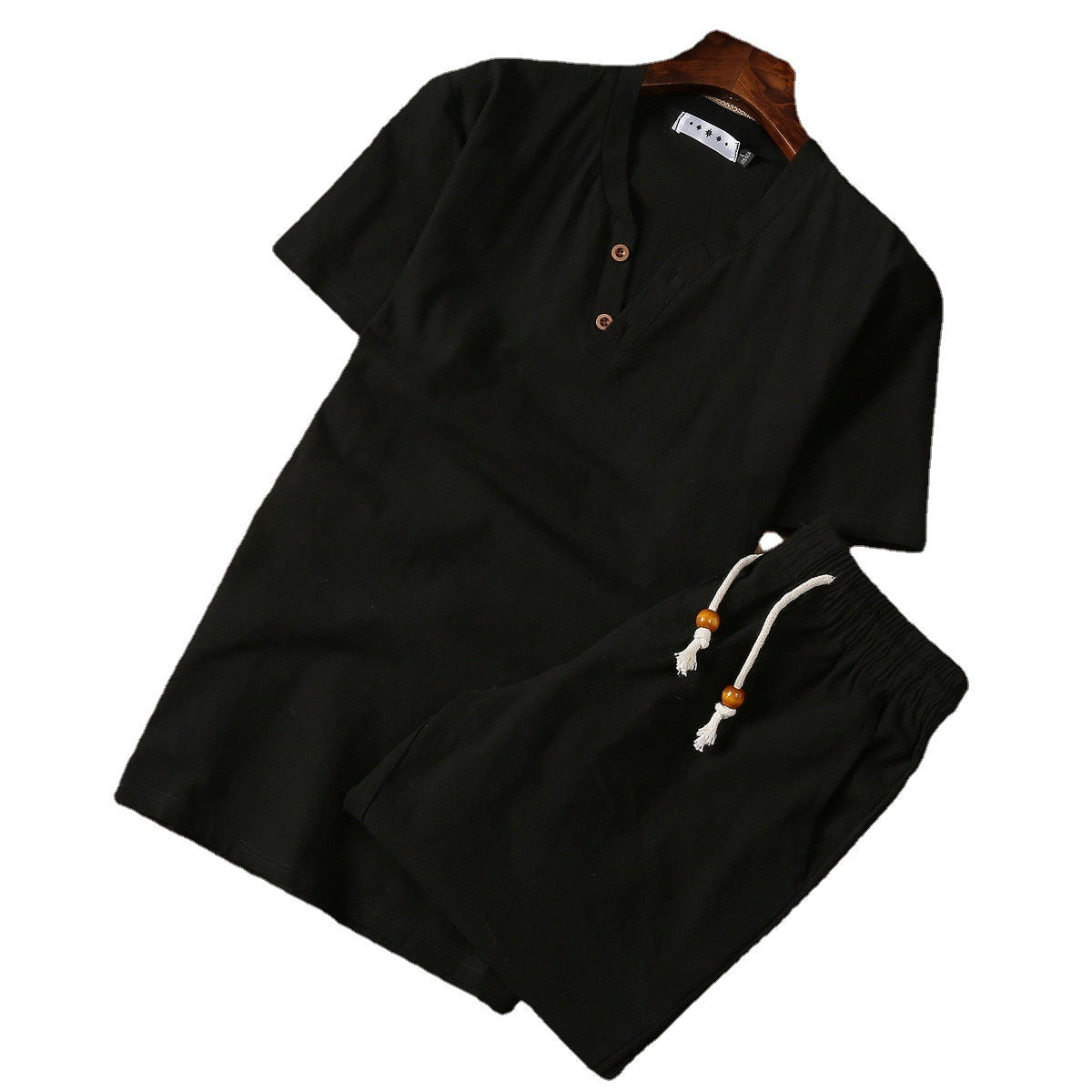 Elegant Linen Men's Pajama Set with Button-Down Top and Drawstring Pants