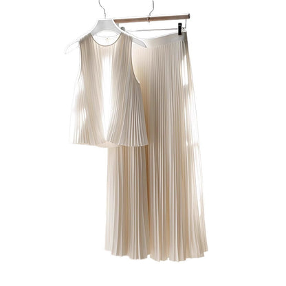 Vera White Pleated Skirt Two-piece Set