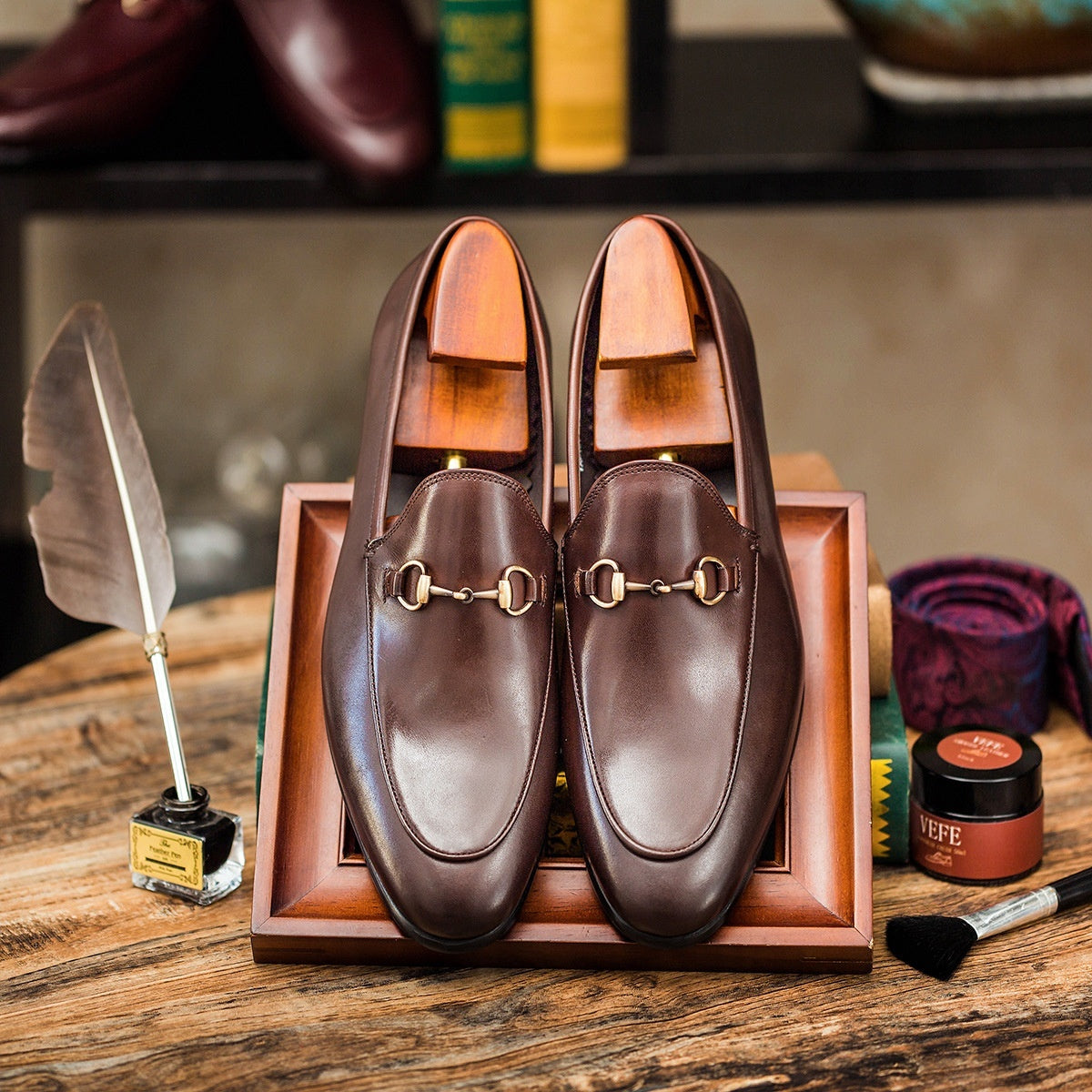 Luxury Leather Loafers – Elegant Horsebit Detail in Black, Burgundy & Brown