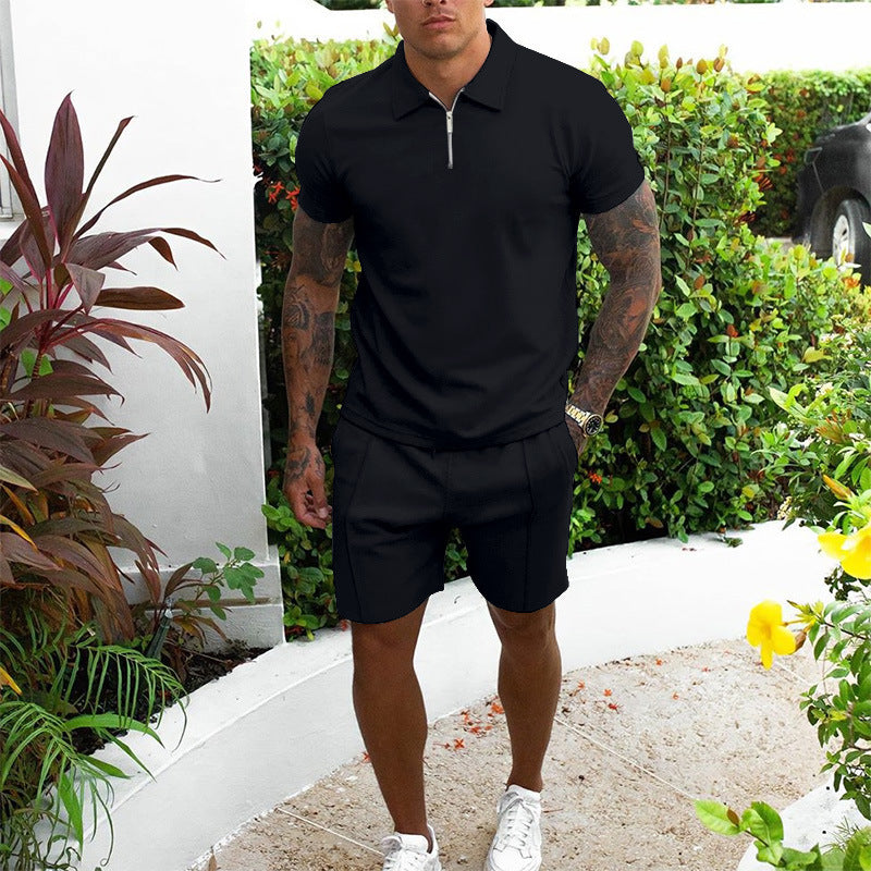 Men's Casual Short Sleeve Polo Shirt & Matching Shorts Set – Comfortable Summer Lounge Wear