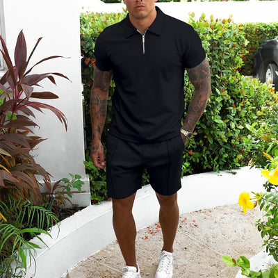 Men's Casual Short Sleeve Polo Shirt & Matching Shorts Set – Comfortable Summer Lounge Wear