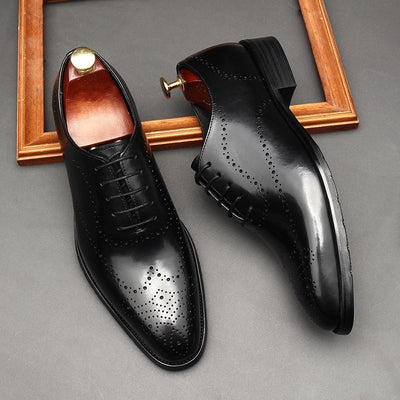 Men Luxury Cognac Leather Brogue Oxford Shoes – Classic Elegance & Craftsmanship