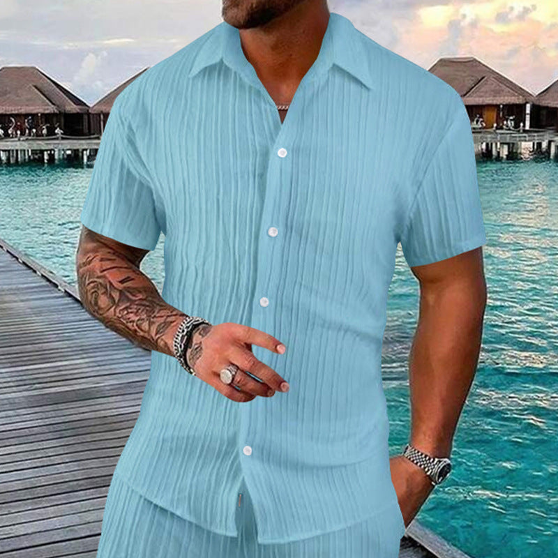 Men's Stylish Short Sleeve Linen Shirt & Matching Pants Set – Casual Vacation Wear
