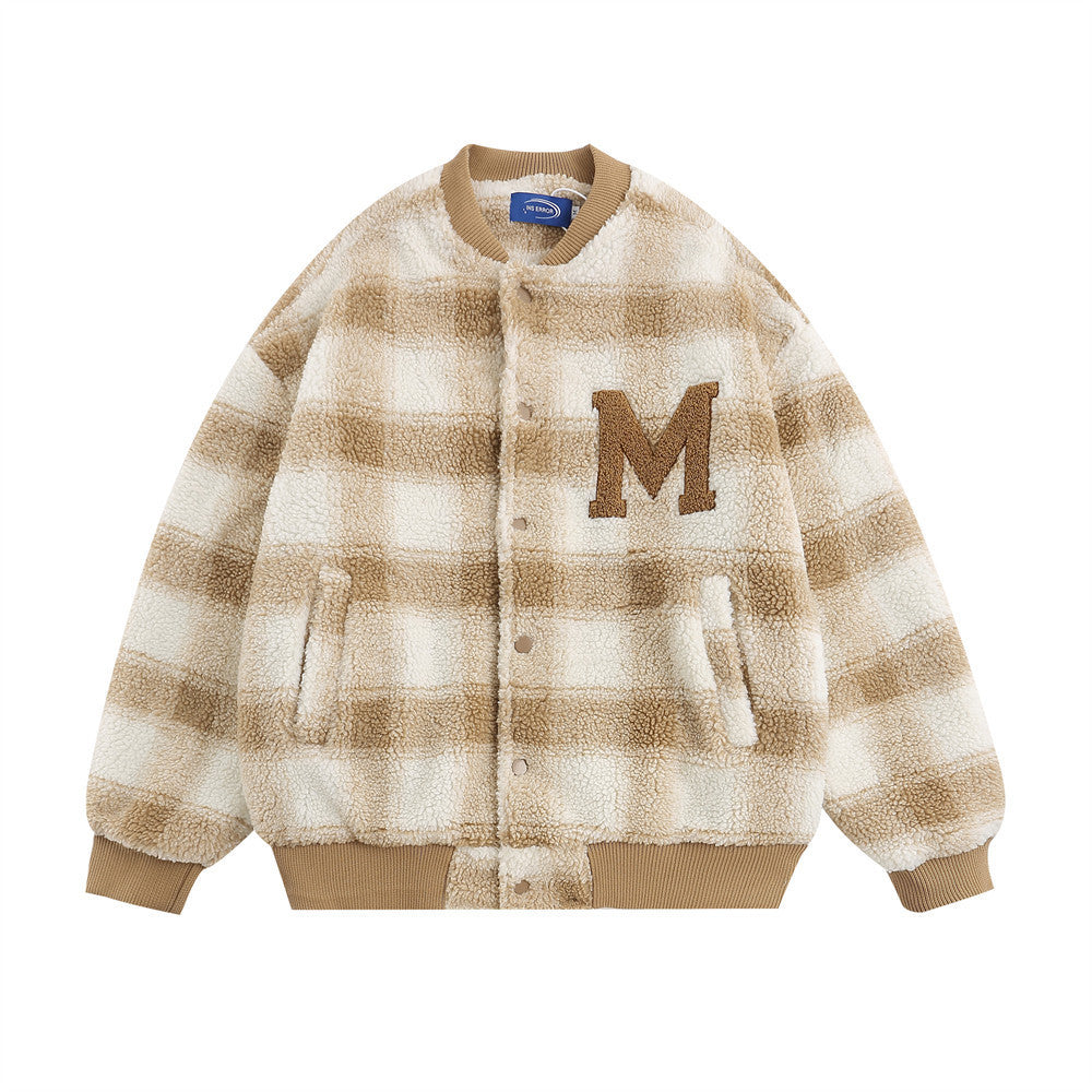 Boys' Checkered Letter Patch Bomber Jacket