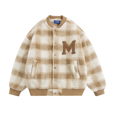 Boys' Checkered Letter Patch Bomber Jacket