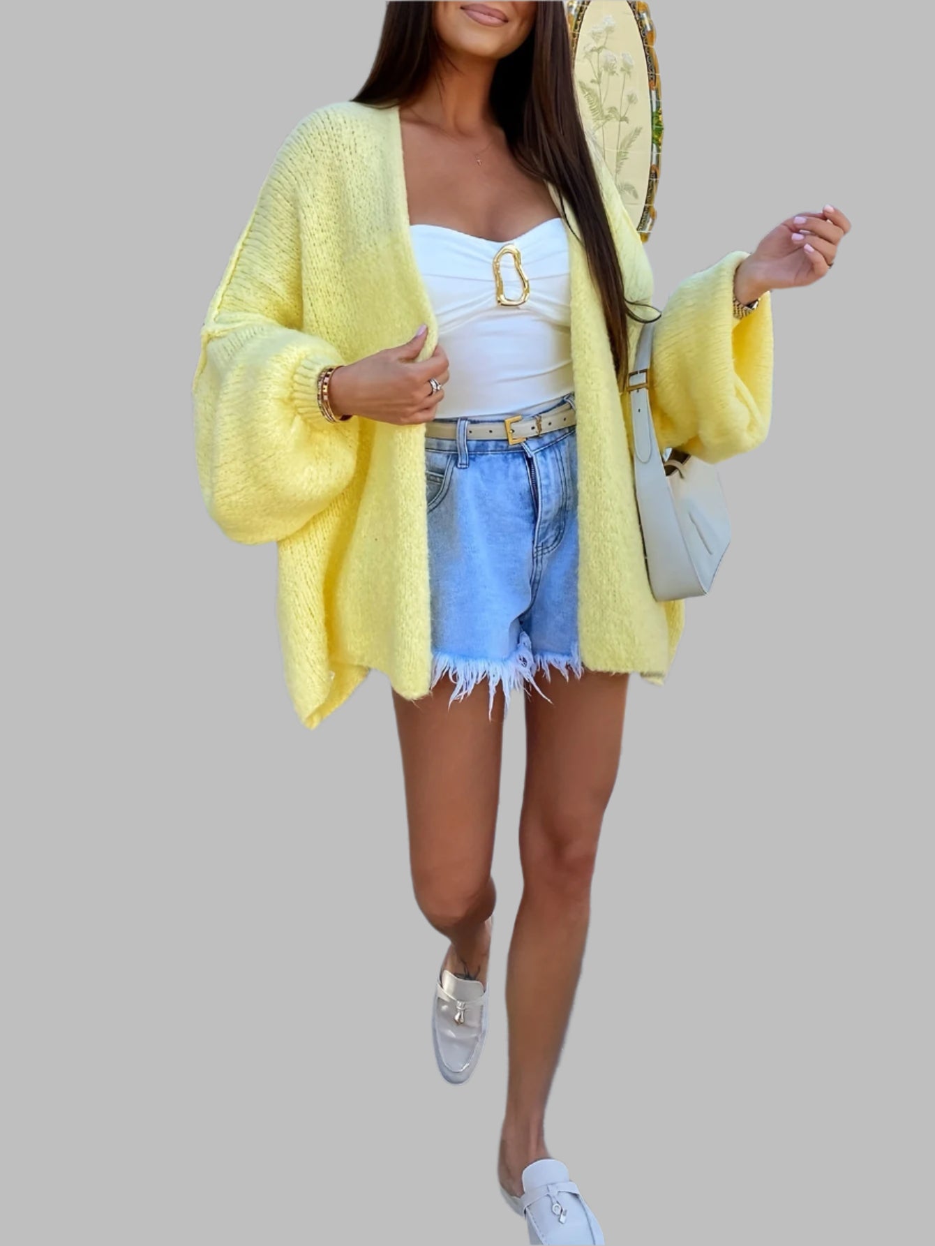 Lantern Sleeve Knitted Cardigan