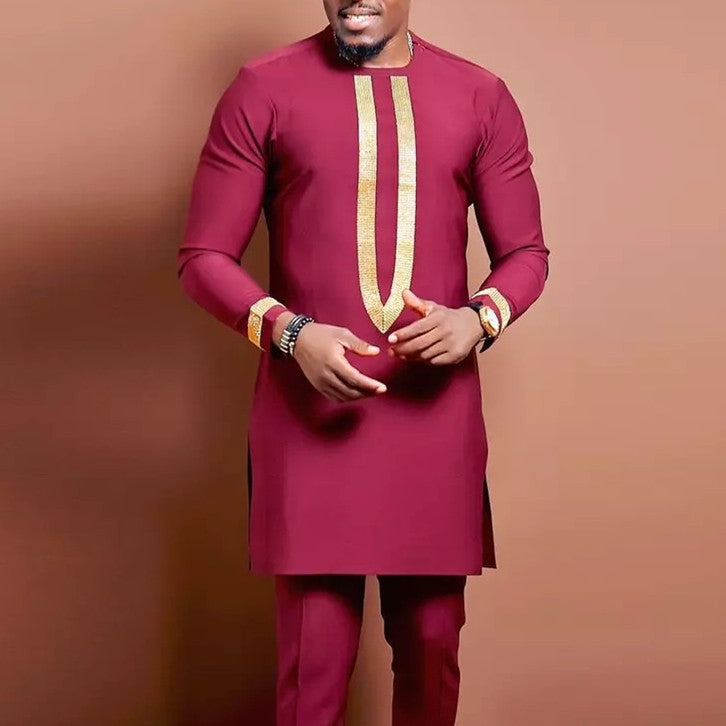 Men's Elegant Long-Sleeve Traditional African Print Dress