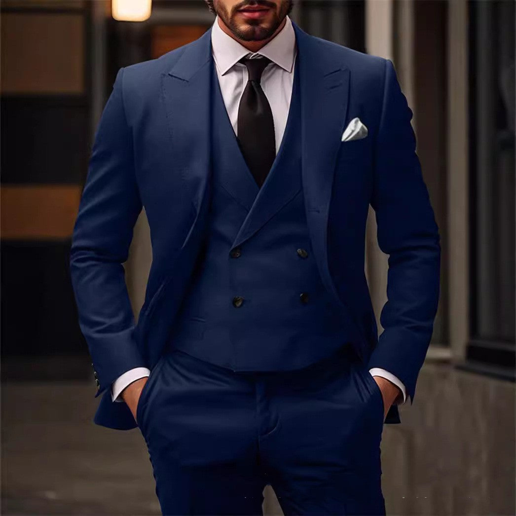 Men's Three-Piece Suit with Double-Breasted Waistcoat