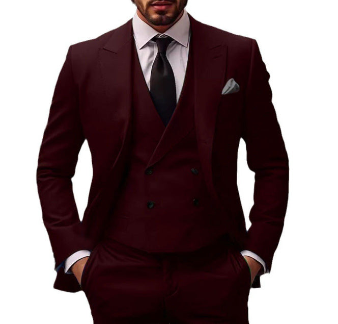 Men's Three-Piece Suit with Double-Breasted Waistcoat