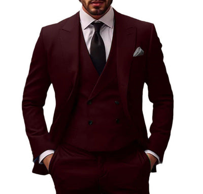 Men's Three-Piece Suit with Double-Breasted Waistcoat