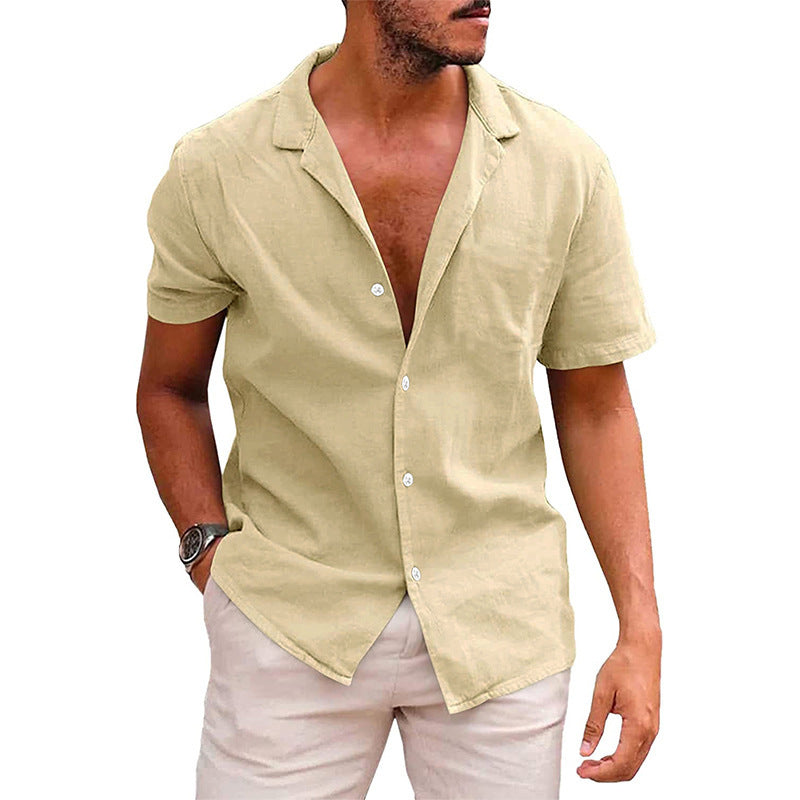 Men's Linen-Blend Short-Sleeve Casual Shirt – Stylish, Lightweight & Breathable