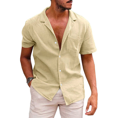 Men's Linen-Blend Short-Sleeve Casual Shirt – Stylish, Lightweight & Breathable