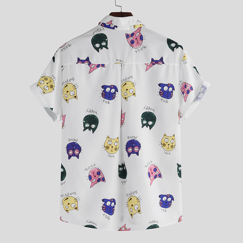 Men's Fun Cartoon Animal Print Short Sleeve Casual Shirt – Playful, Stylish & Comfortable