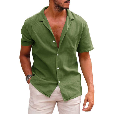 Men's Linen-Blend Short-Sleeve Casual Shirt – Stylish, Lightweight & Breathable