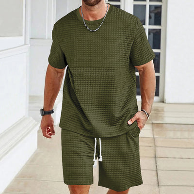 Men's Casual Textured Short Sleeve T-Shirt & Shorts Set – Comfortable Summer Loungewear