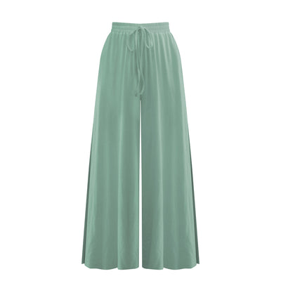 Loose Drawstring Side Slit Wide Leg Pants