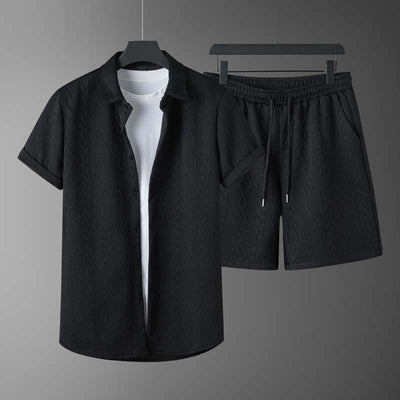 Men's Elegant Textured Short Sleeve Shirt & Matching Shorts Set – Classic, Stylish, Comfortable
