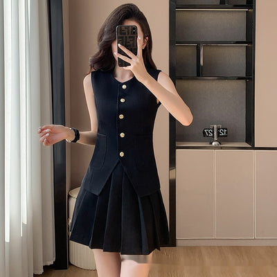 Tailored Vest & Pleated Skirt Set