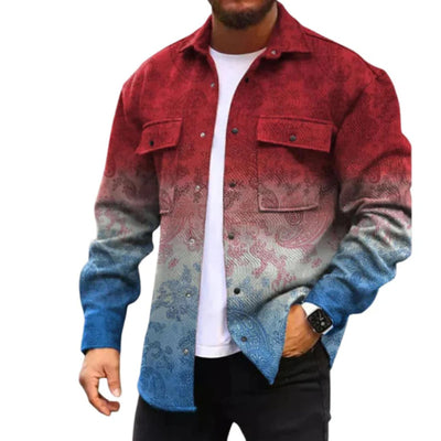 Men's Ombré Floral Pattern Denim Shirt Jacket – Stylish Layered Look