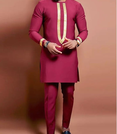Men's Elegant Long-Sleeve Traditional African Print Dress