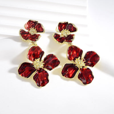 Drop Oil Camellia Earrings
