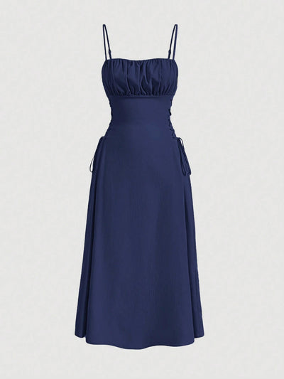 Spaghetti Straps Chest Wrap Midi Dress