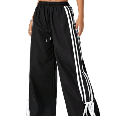 Sporty Wide Leg Drawstring Pants
