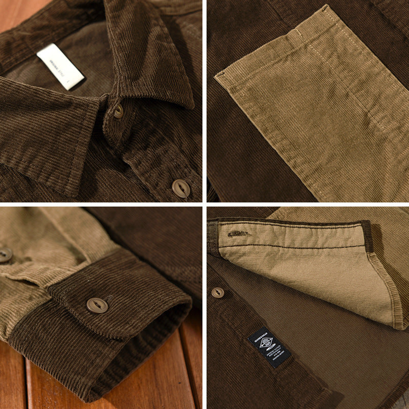 Men's Casual Colorblock Corduroy Shirt Jacket – Rugged Style & Comfort