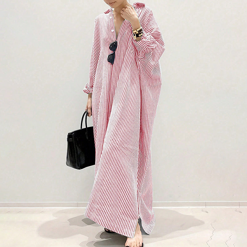 Striped Maxi Long Sleeve Shirt Dress