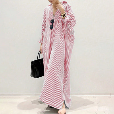 Striped Maxi Long Sleeve Shirt Dress
