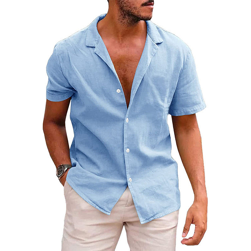 Men's Linen-Blend Short-Sleeve Casual Shirt – Stylish, Lightweight & Breathable