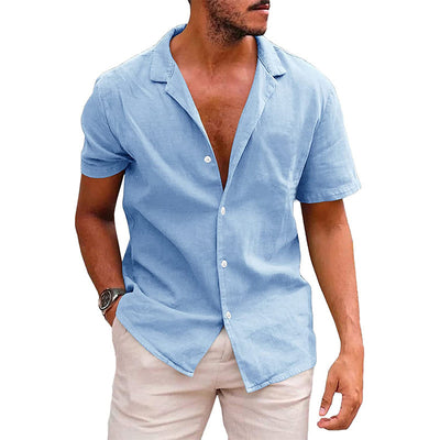 Men's Linen-Blend Short-Sleeve Casual Shirt – Stylish, Lightweight & Breathable