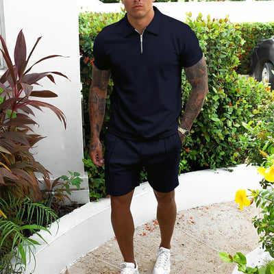 Men's Casual Short Sleeve Polo Shirt & Matching Shorts Set – Comfortable Summer Lounge Wear