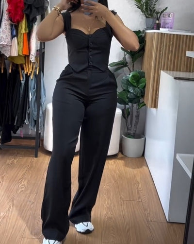 Slim Fit Vest & High Waisted Wide Leg Pants