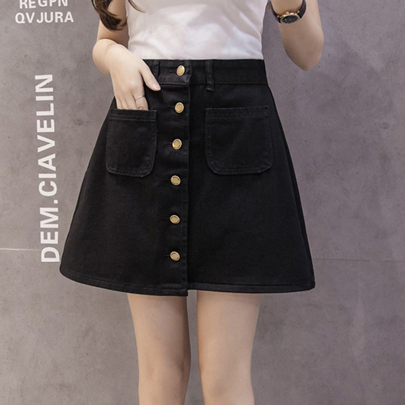 Mini Button Down Denim Skirt with Pockets