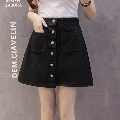 Mini Button Down Denim Skirt with Pockets