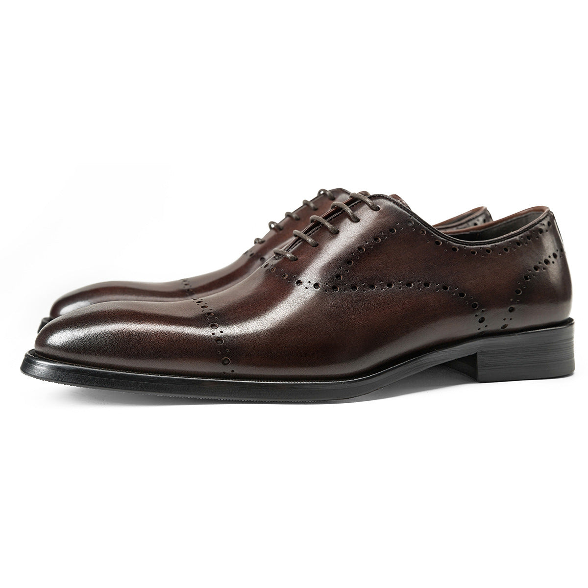 Luxury Leather Dress Shoes – Elegant Brogue Detailing in Black & Brown: Cowhide British Style Brock Oxford Shoes Men