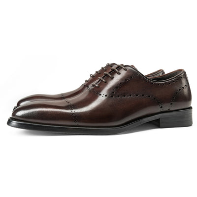 Luxury Leather Dress Shoes – Elegant Brogue Detailing in Black & Brown: Cowhide British Style Brock Oxford Shoes Men
