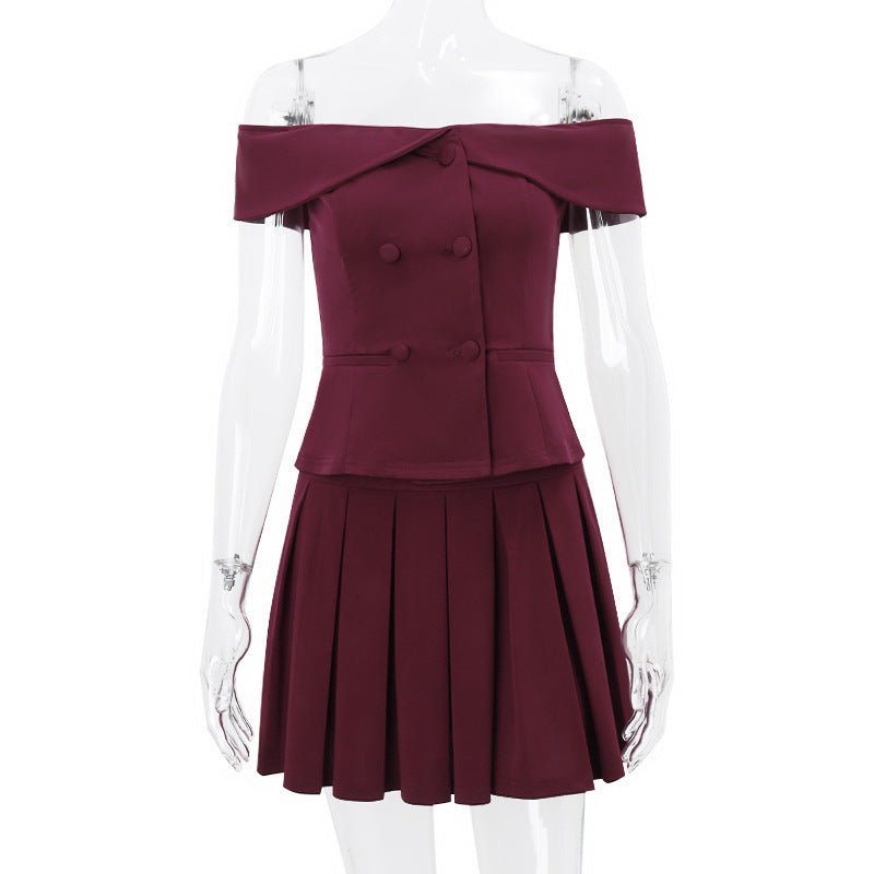 Double-breasted Top and Skirt Set