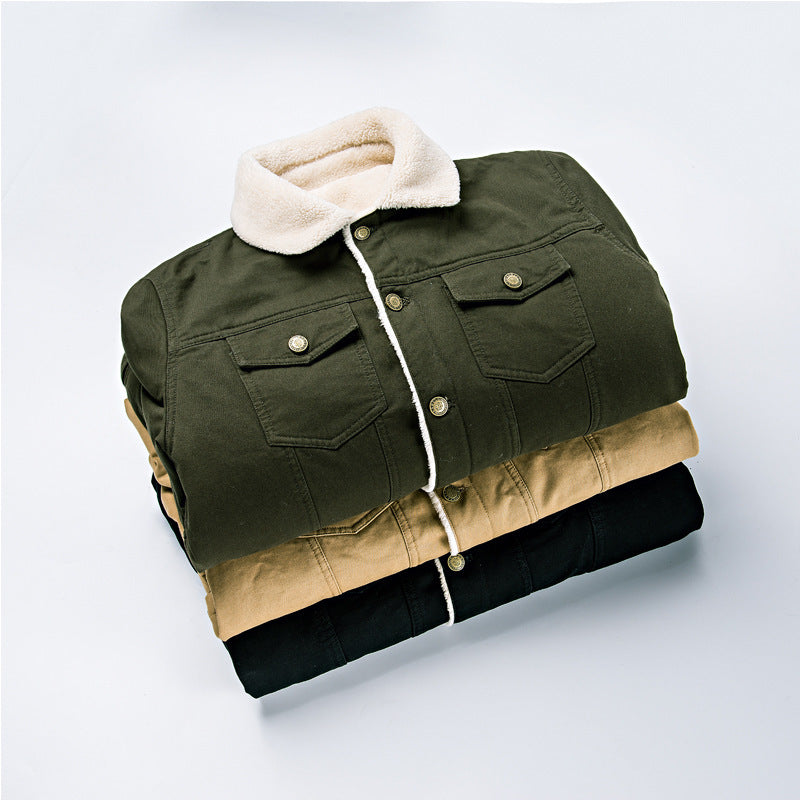 Men’s Tan Corduroy Trucker Jacket with Sherpa Collar