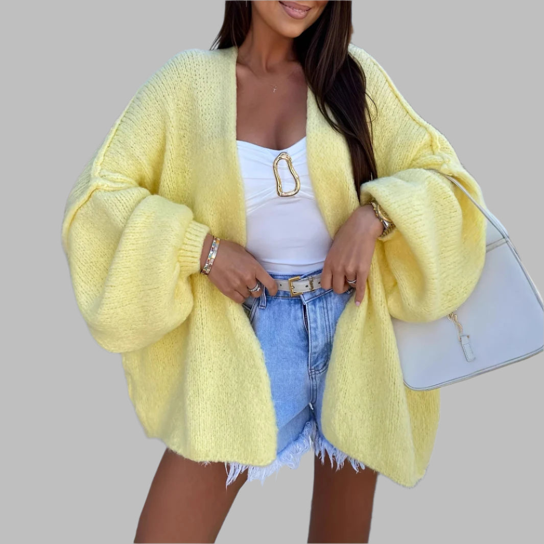 Lantern Sleeve Knitted Cardigan