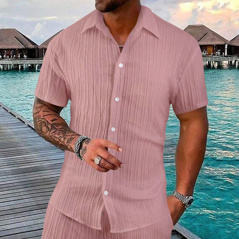 Men's Stylish Short Sleeve Linen Shirt & Matching Pants Set – Casual Vacation Wear