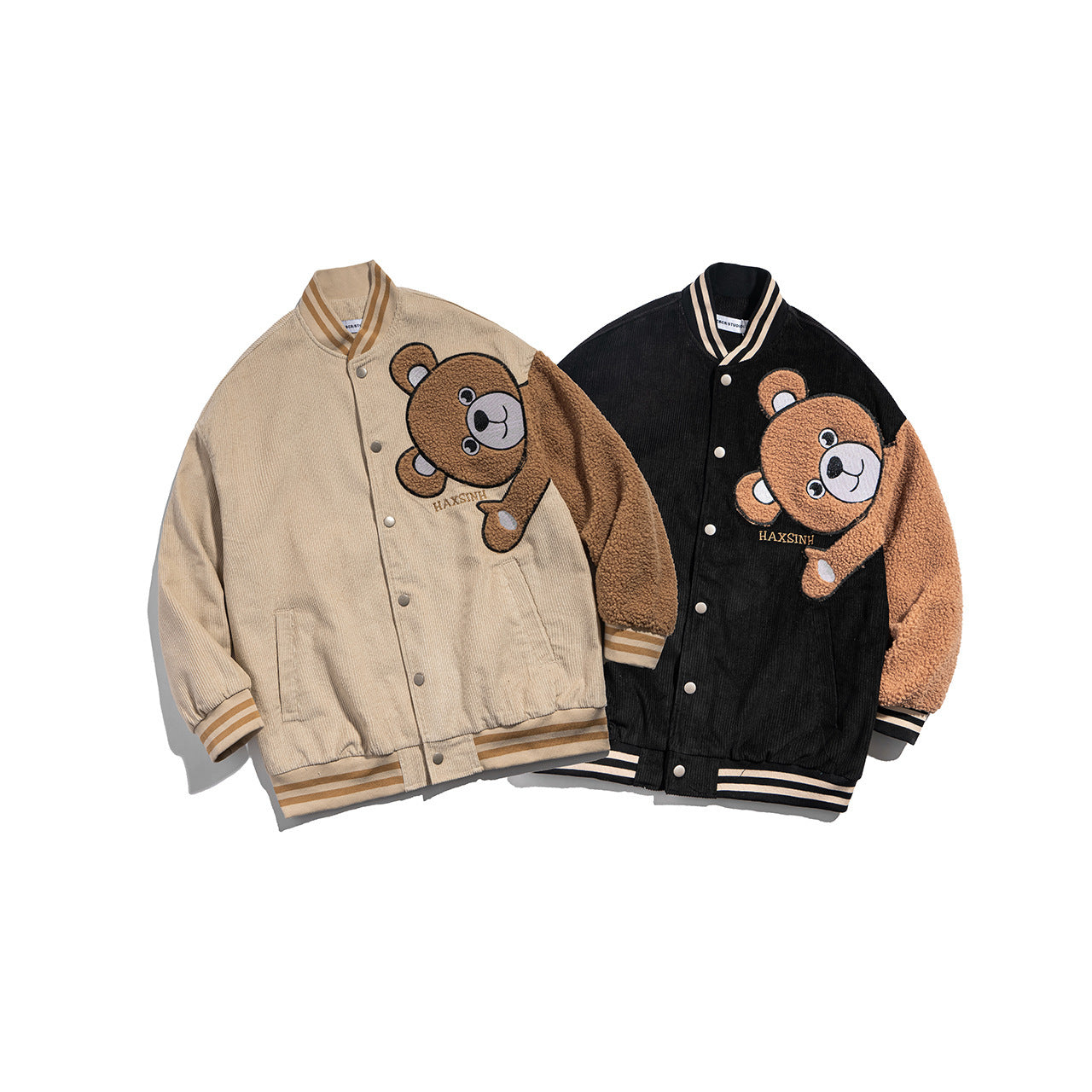 Mens' Cozy Teddy Bear Embroidered Bomber Jacket