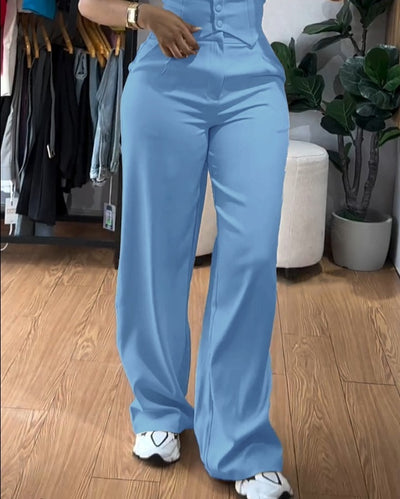 Slim Fit Vest & High Waisted Wide Leg Pants