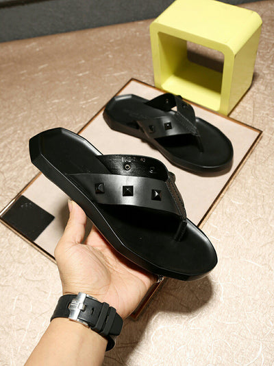 One Word Sandals Leather Metal Leopard Head Outdoor