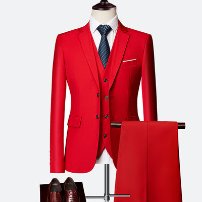 Men's British Slim-Fit Three-Piece Suit - Elegant Formal Attire for Weddings & Occasions