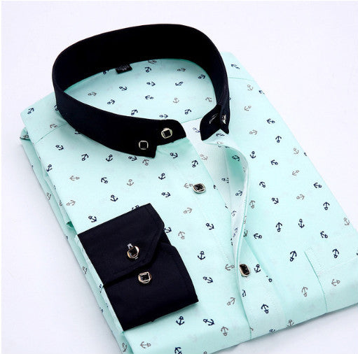 Men's White Dress Shirt with Navy Floral Pattern – Elegant, Classic & Versatile