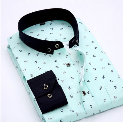 Men's White Dress Shirt with Navy Floral Pattern – Elegant, Classic & Versatile