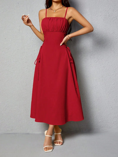 Spaghetti Straps Chest Wrap Midi Dress