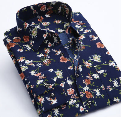 Men's White Dress Shirt with Navy Floral Pattern – Elegant, Classic & Versatile